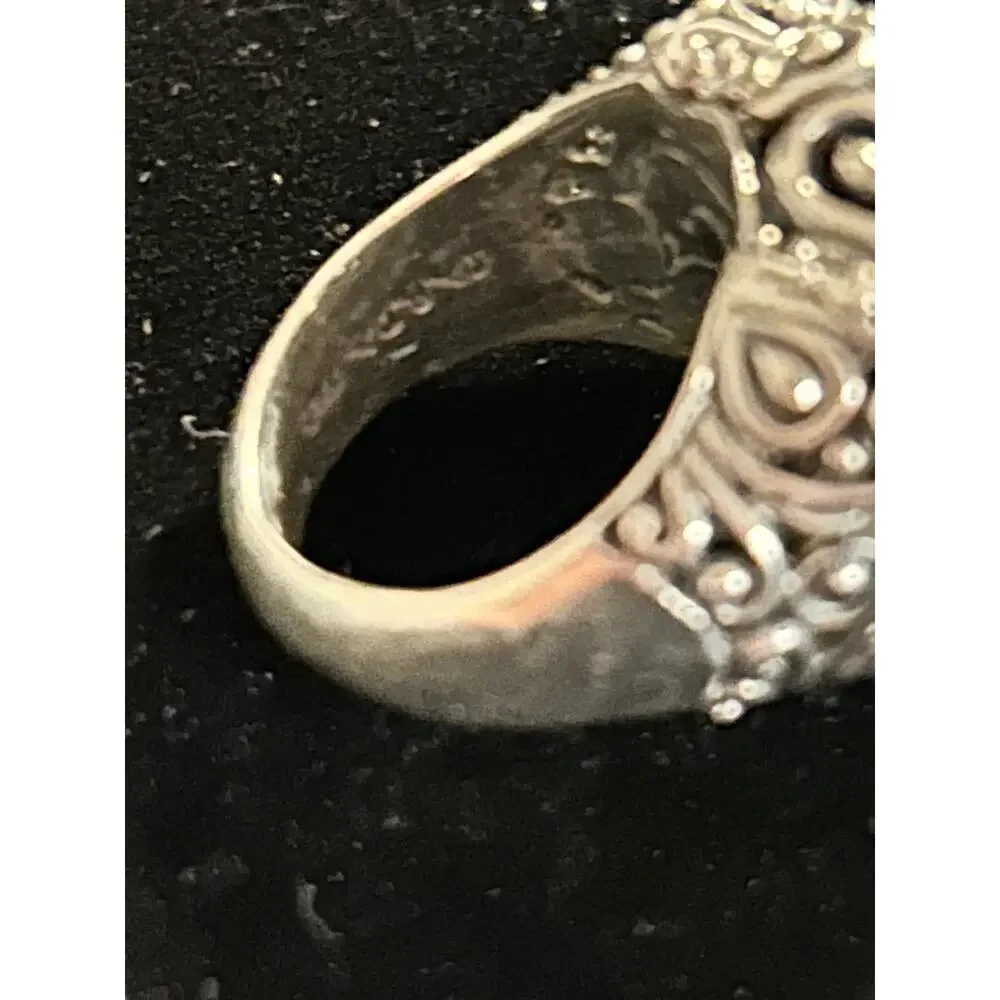 Sarda Sterling Silver 925 Filigree Peridot Statement Ring - Size 7